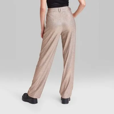 New - Wild Fable Women's High Rise Wide Leg Relaxed Glitter Trouser Pants Metallic