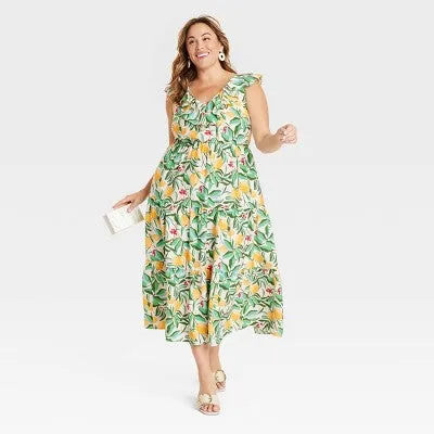 New - Women's Flutter Short Sleeve Maxi A-Line Dress - Ava & Viv