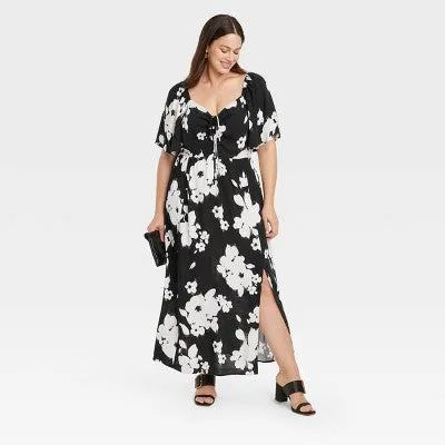 New - Women's Flutter Short Sleeve Maxi A-Line Dress - Ava & Viv