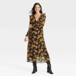 New - Women's Long Sleeve Sheer Maxi Dress - A New Day