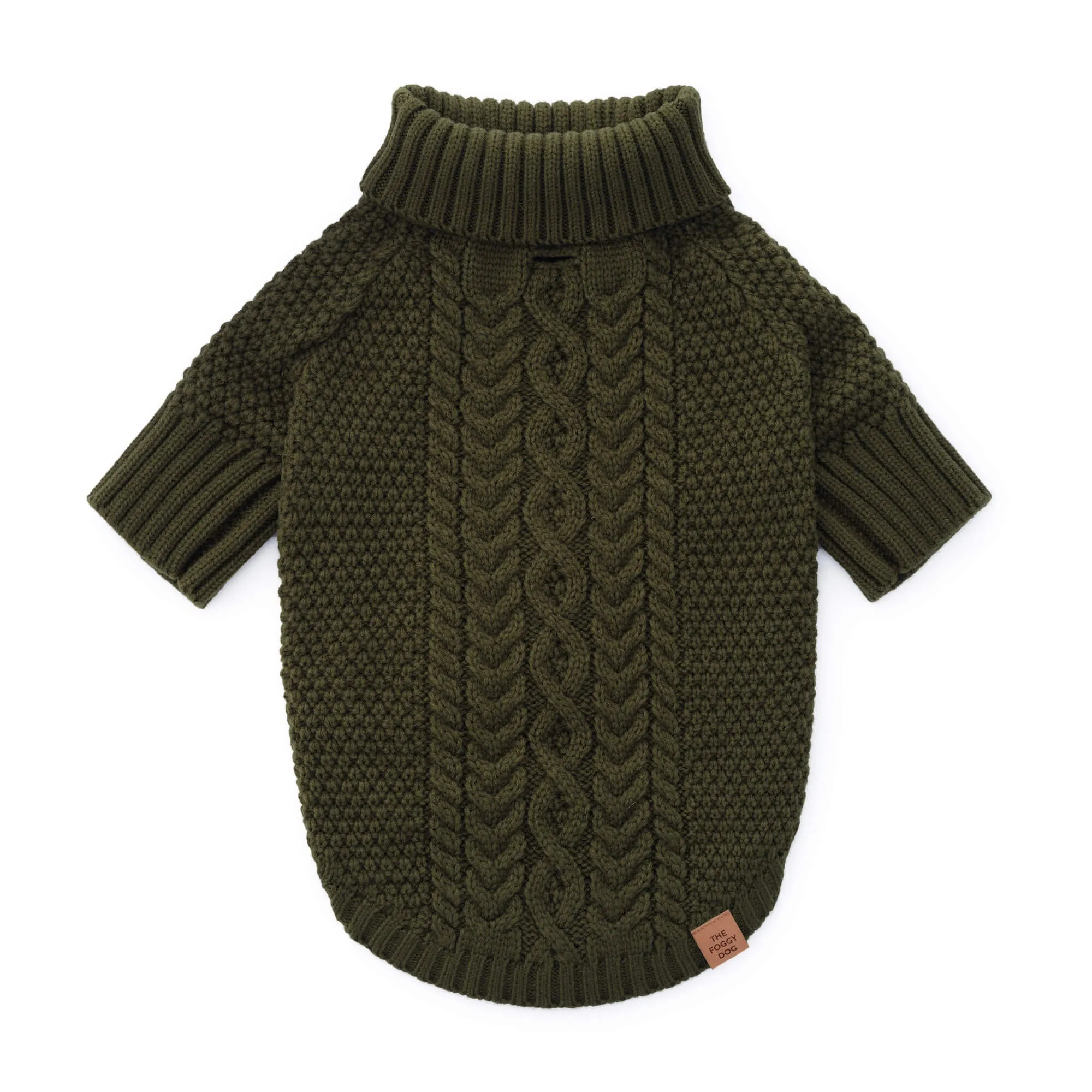 Olive Cable Knit Dog Sweater