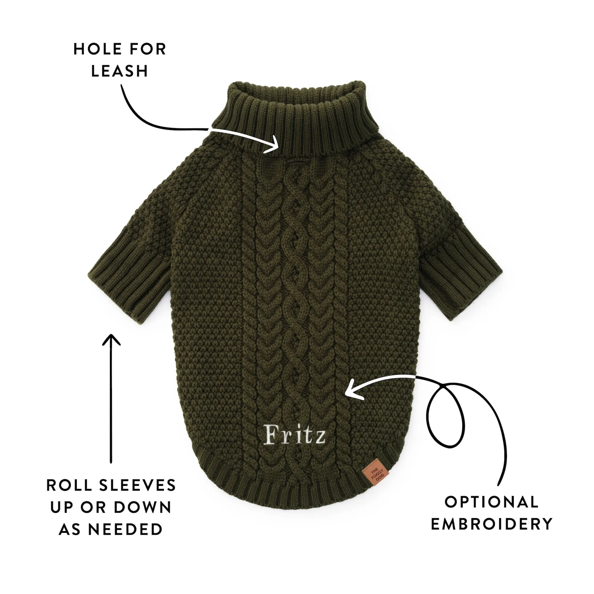 Olive Cable Knit Dog Sweater