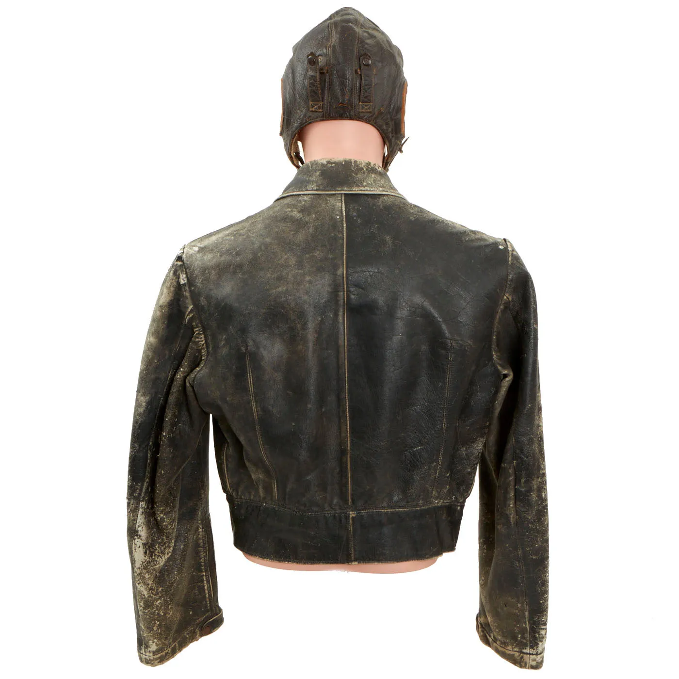 Original WWII German Luftwaffe Leather Flight Jacket with Leather Flight Helmet