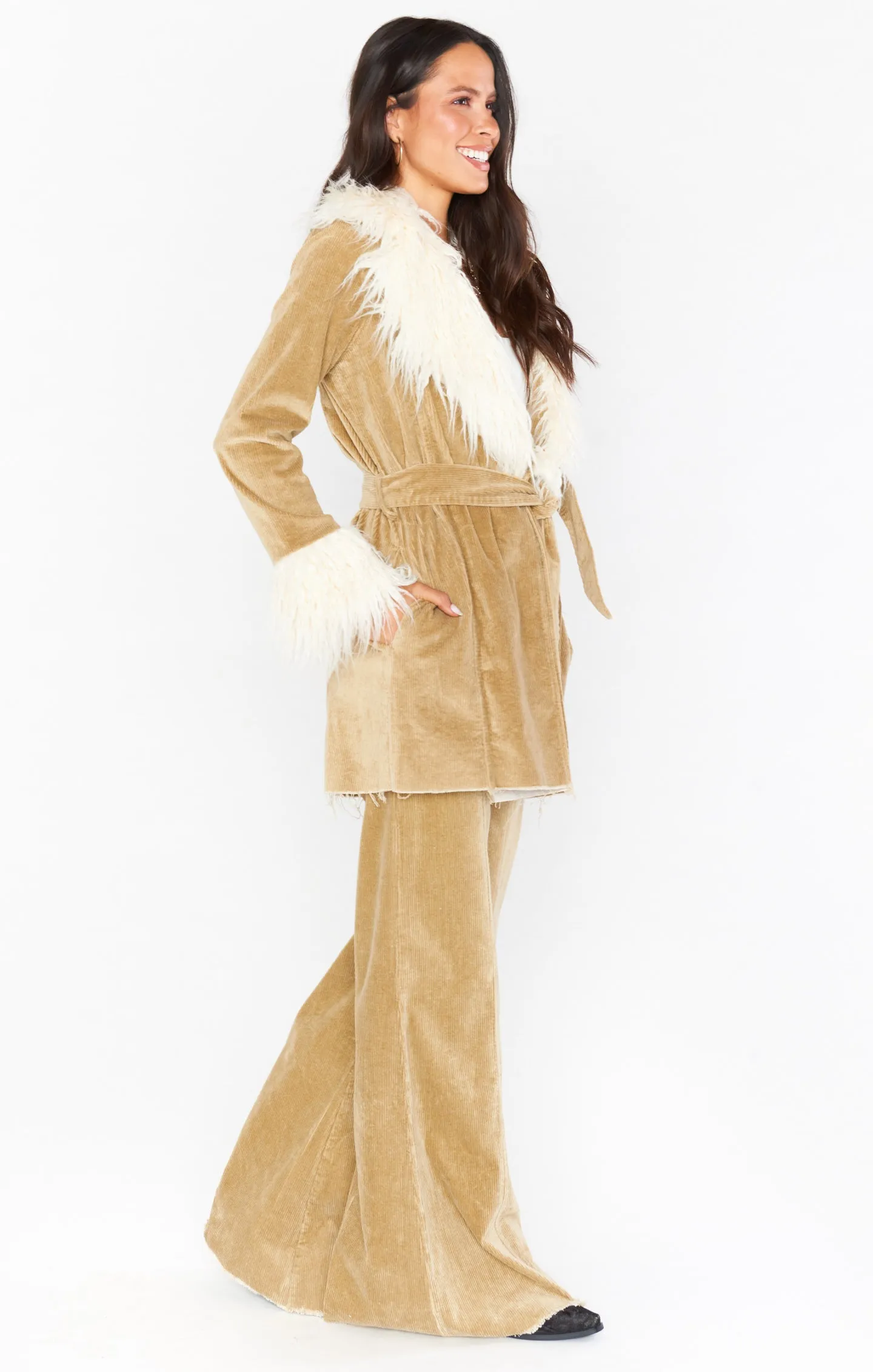 Penny Lane Coat ~ Beige Corduroy with Faux Fur