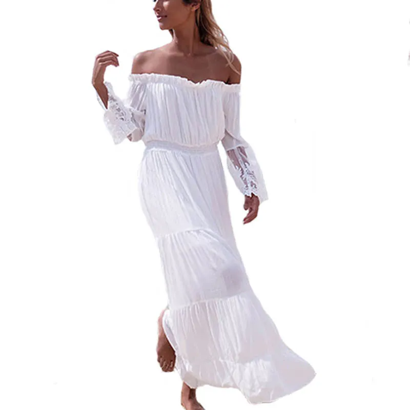 Perfect For Beach Days Off Shoulder Maxi With Long  Lace Sleeves