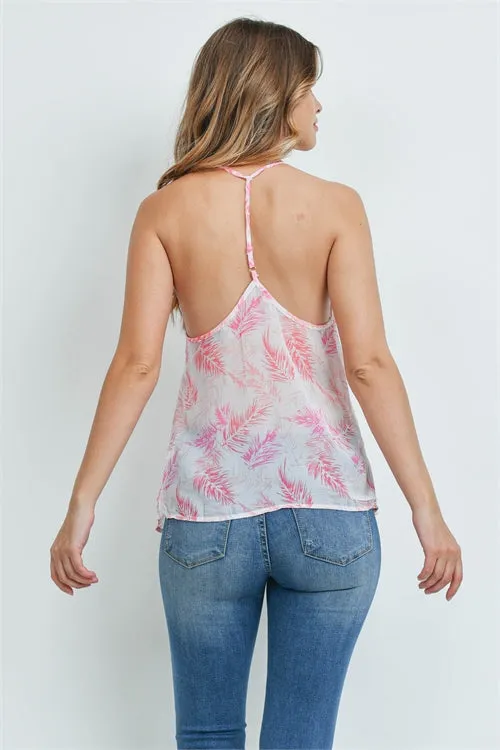 Pink and White Floral Racer Back Tank Top