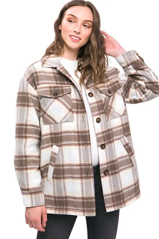 Plaid Button Up Jacket with Sherpa Lining