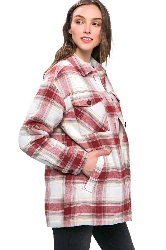 Plaid Button Up Jacket with Sherpa Lining