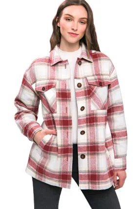 Plaid Button Up Jacket with Sherpa Lining