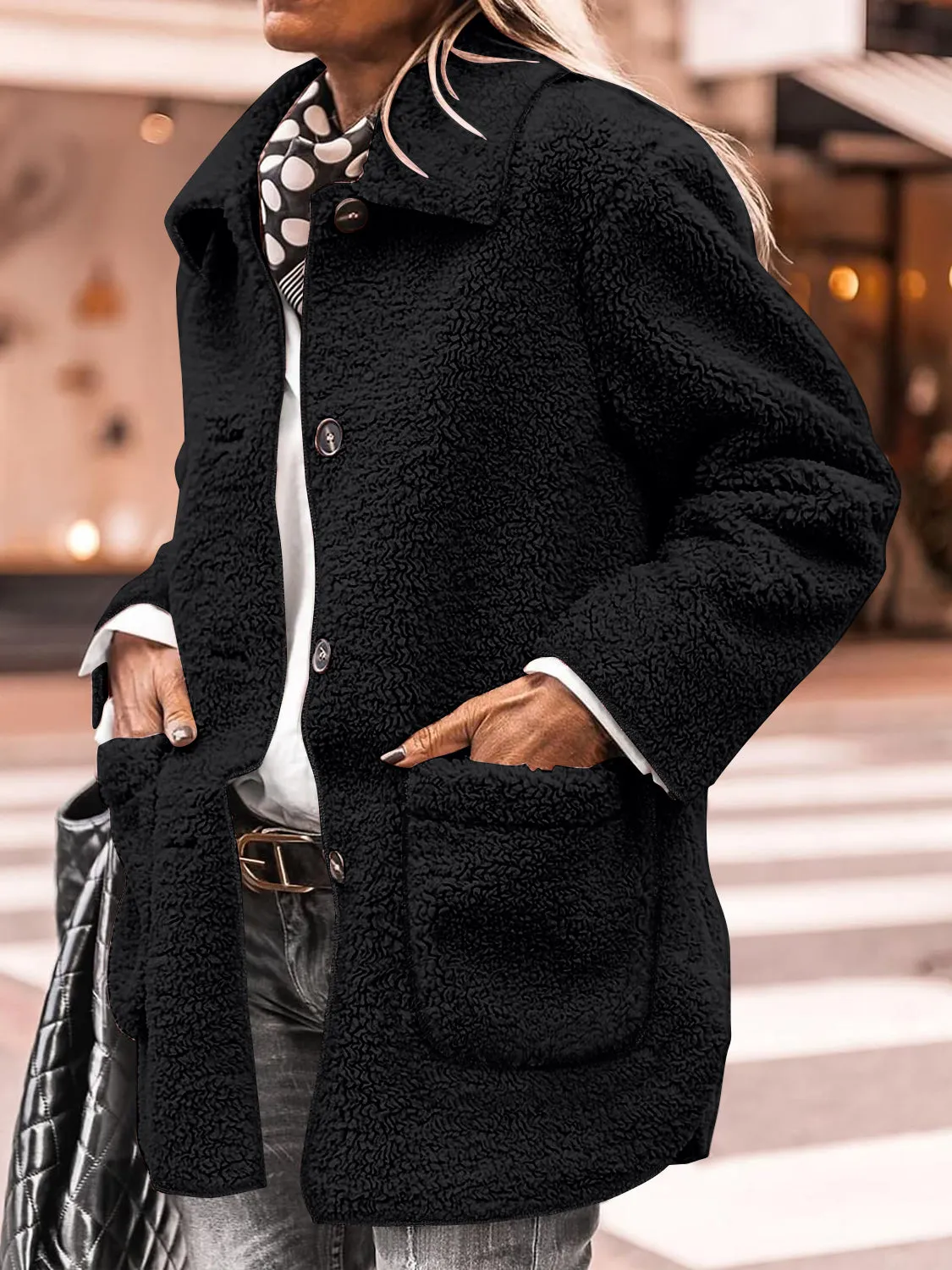 PRE-ORDER: Sherpa Pocketed Collared Neck Long Sleeve Jacket