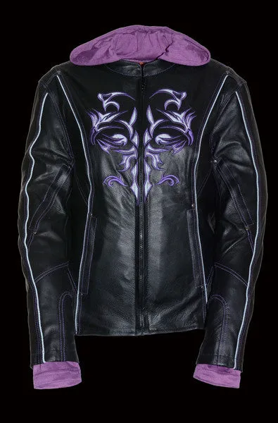 Purple Reflective Tribal Eagle Embroidery leather jacket - Reflective