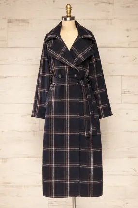 Queenstown | Navy Plaid Trench Coat