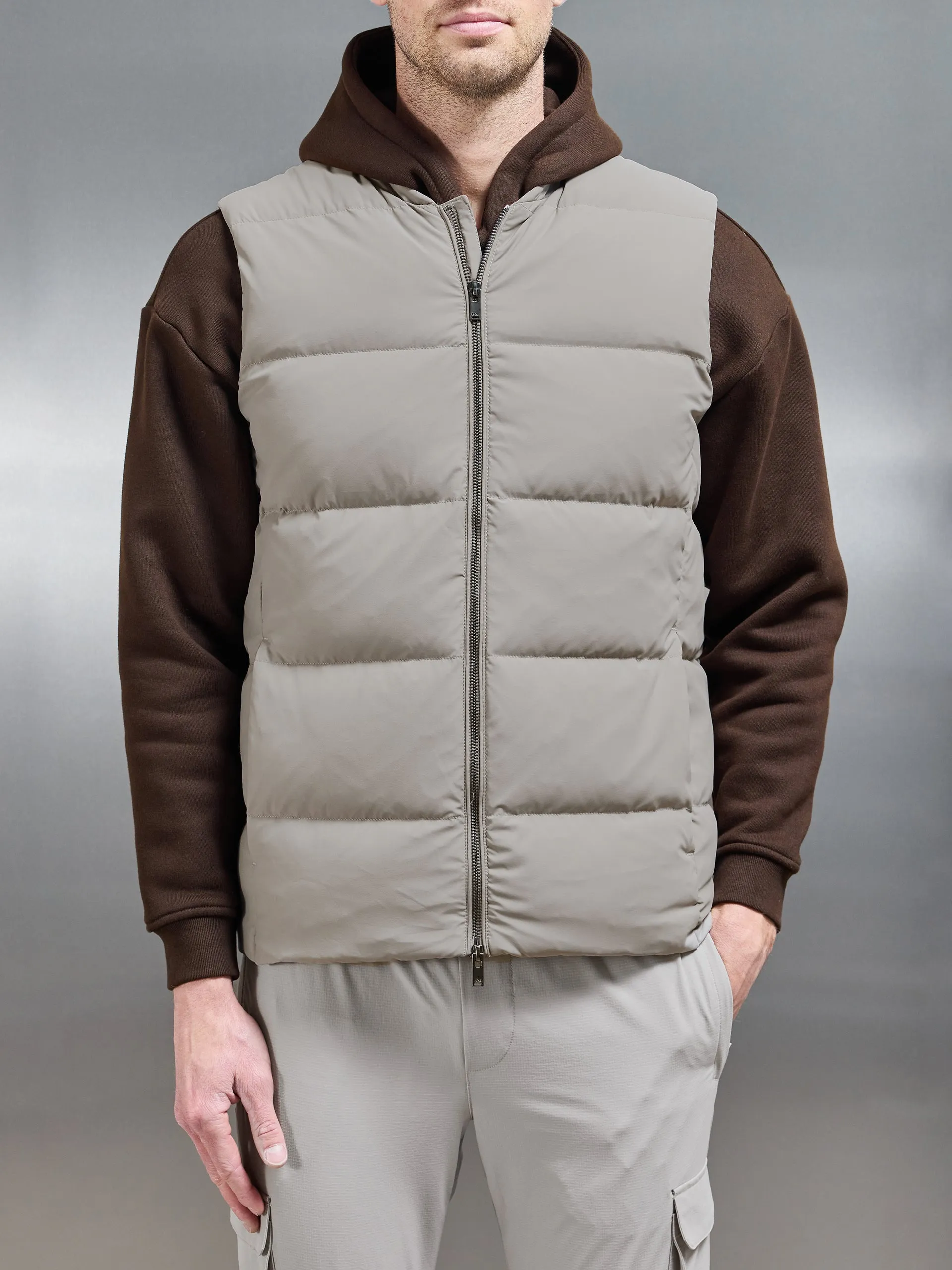 Quilted Bomber Gilet in Taupe