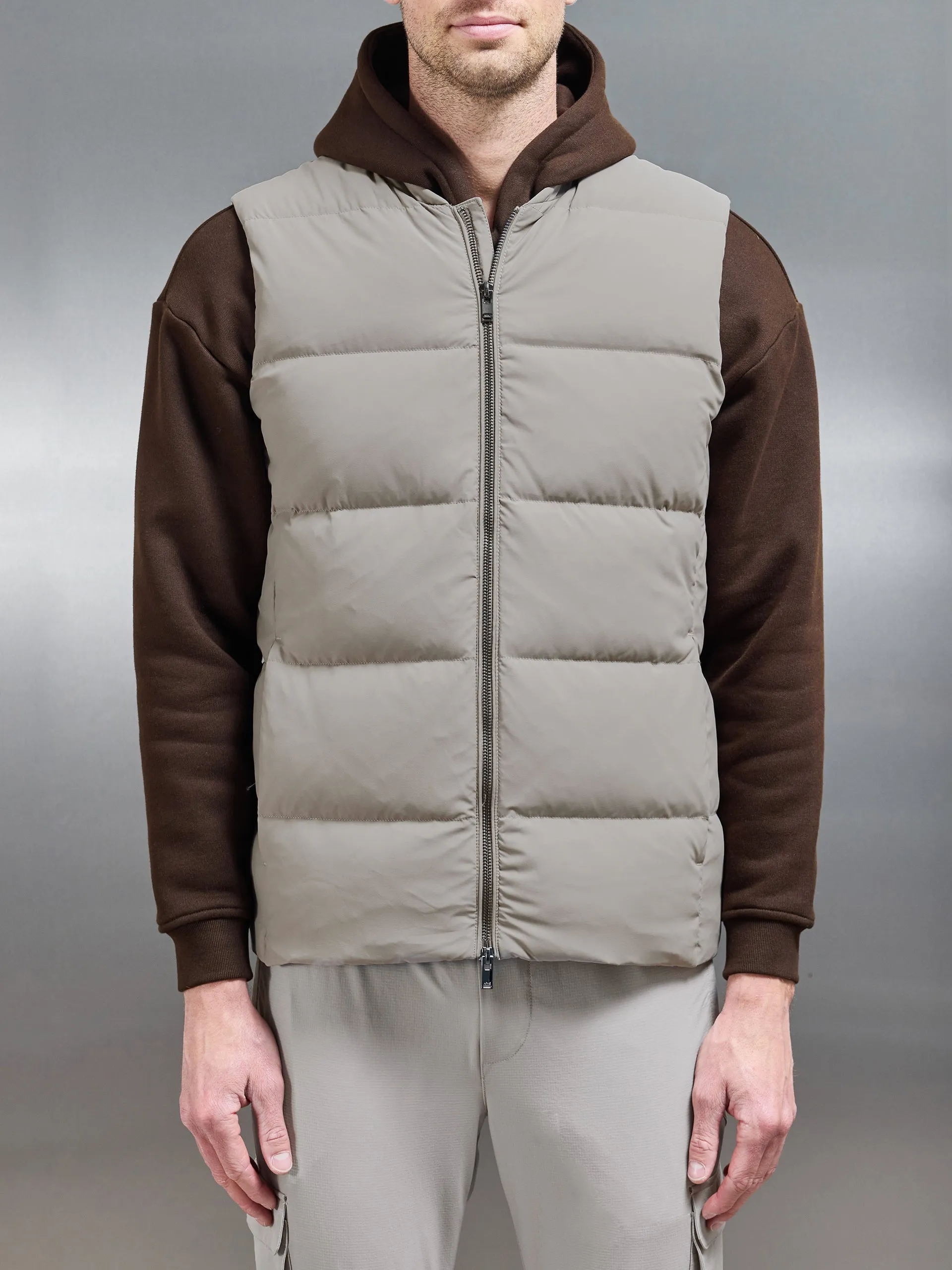 Quilted Bomber Gilet in Taupe