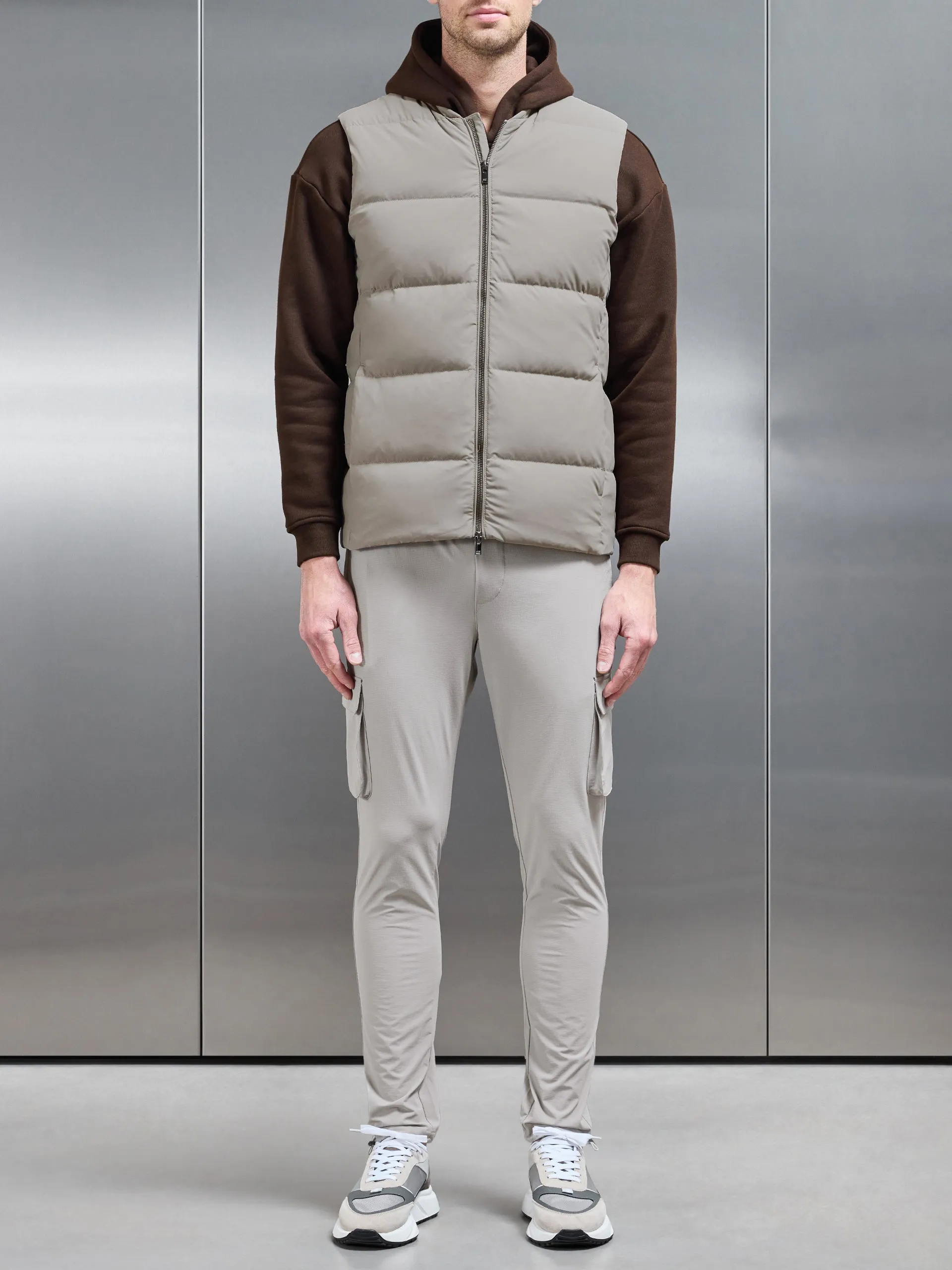 Quilted Bomber Gilet in Taupe