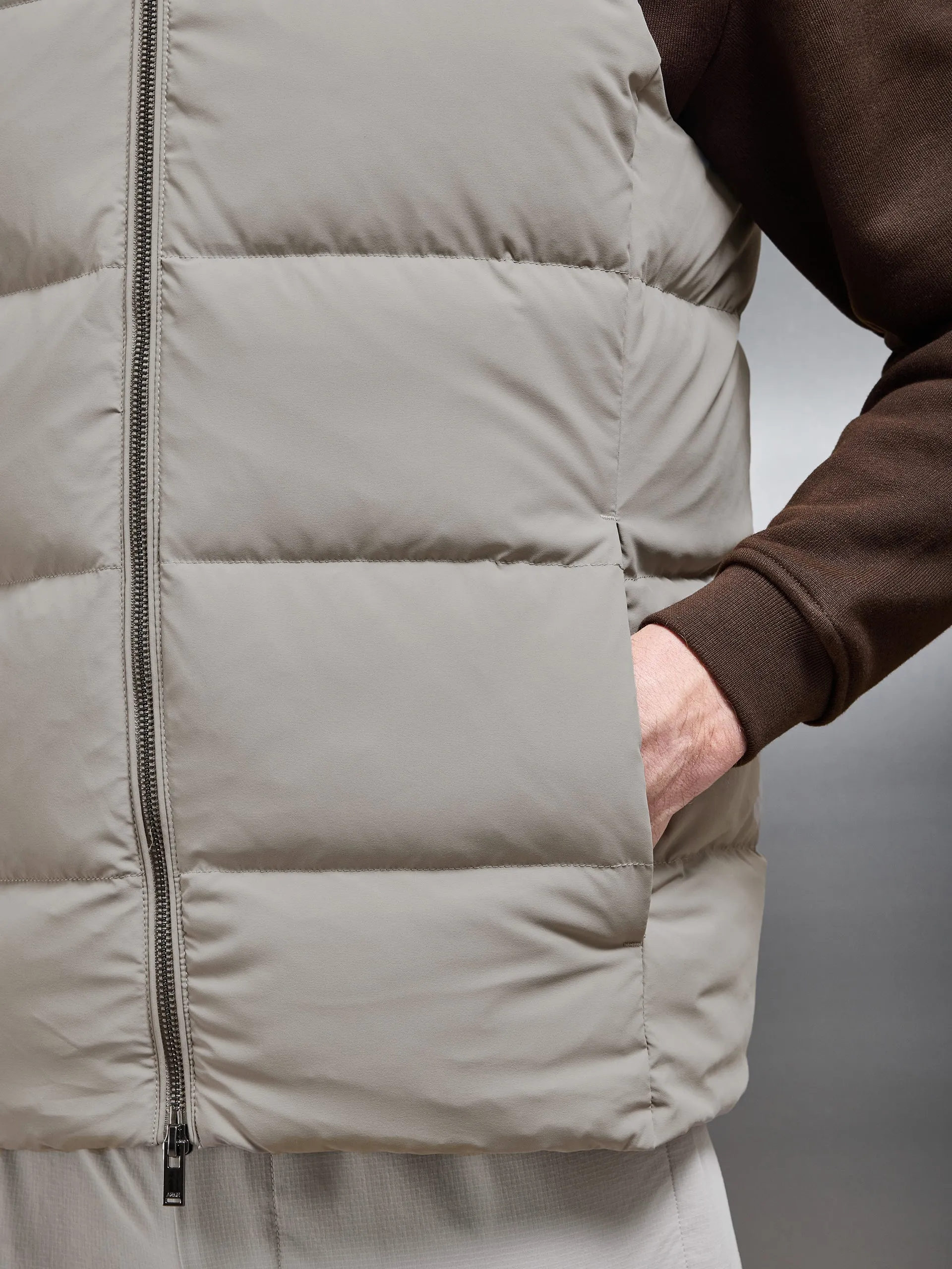 Quilted Bomber Gilet in Taupe