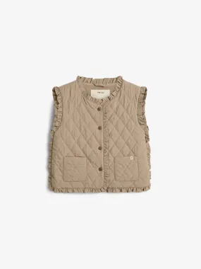 Quilted Gilet w. Frills - Tween - Dark beige