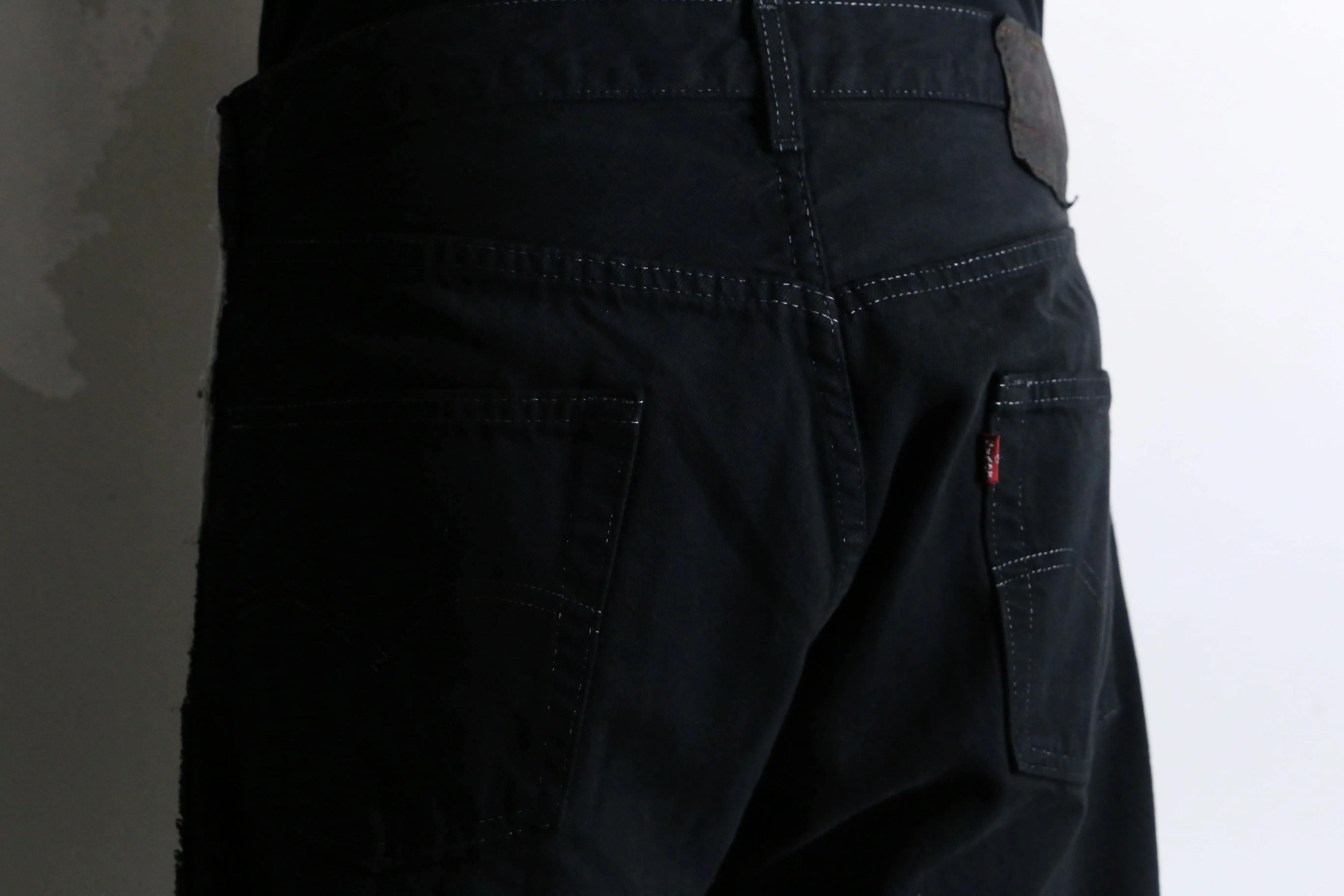 "Re:make" black × white 3docking flare denim pants