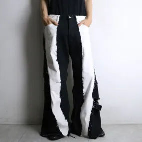 "Re:make" black × white 3docking flare denim pants