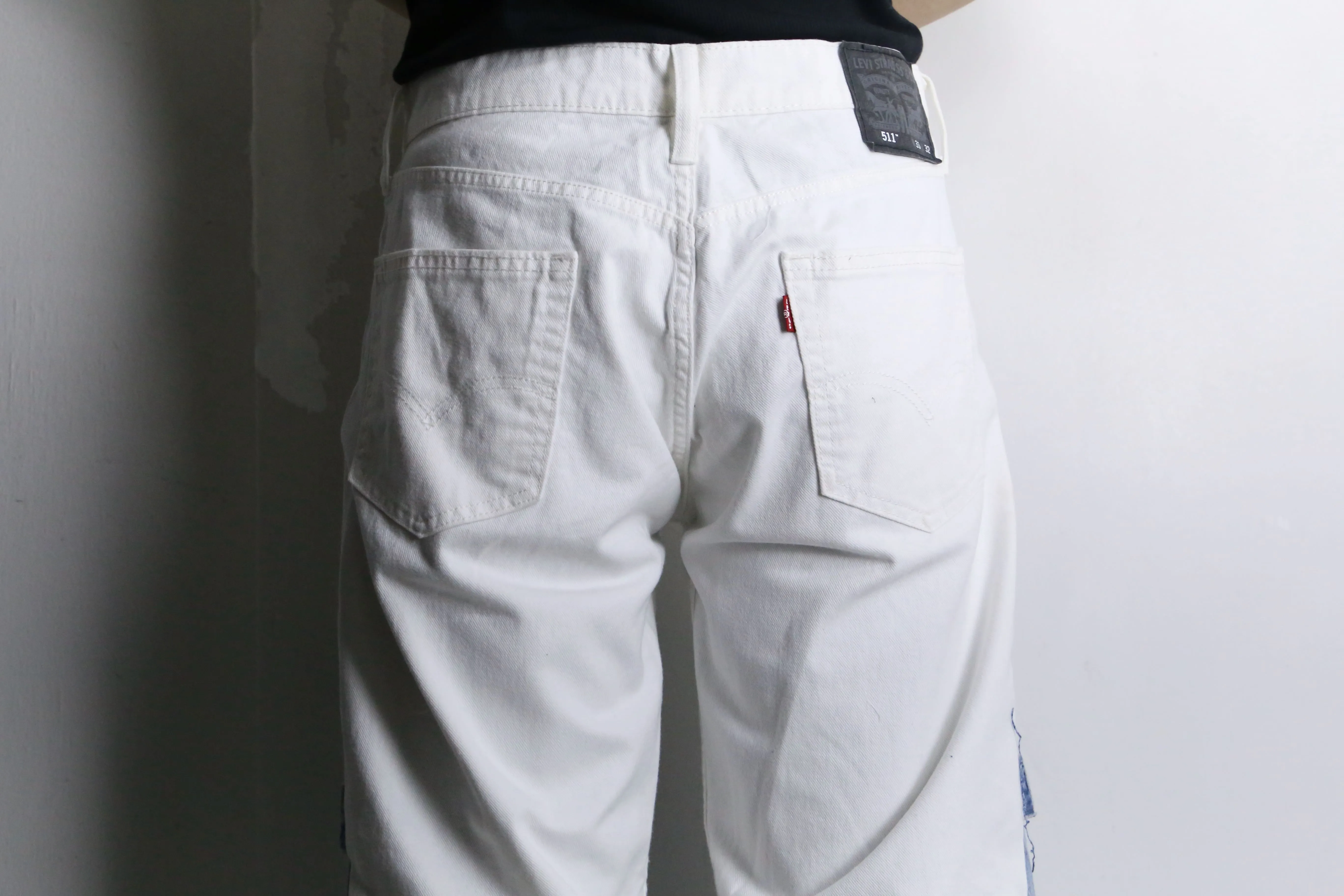 "Re:make" denim design patch white flare denim pants