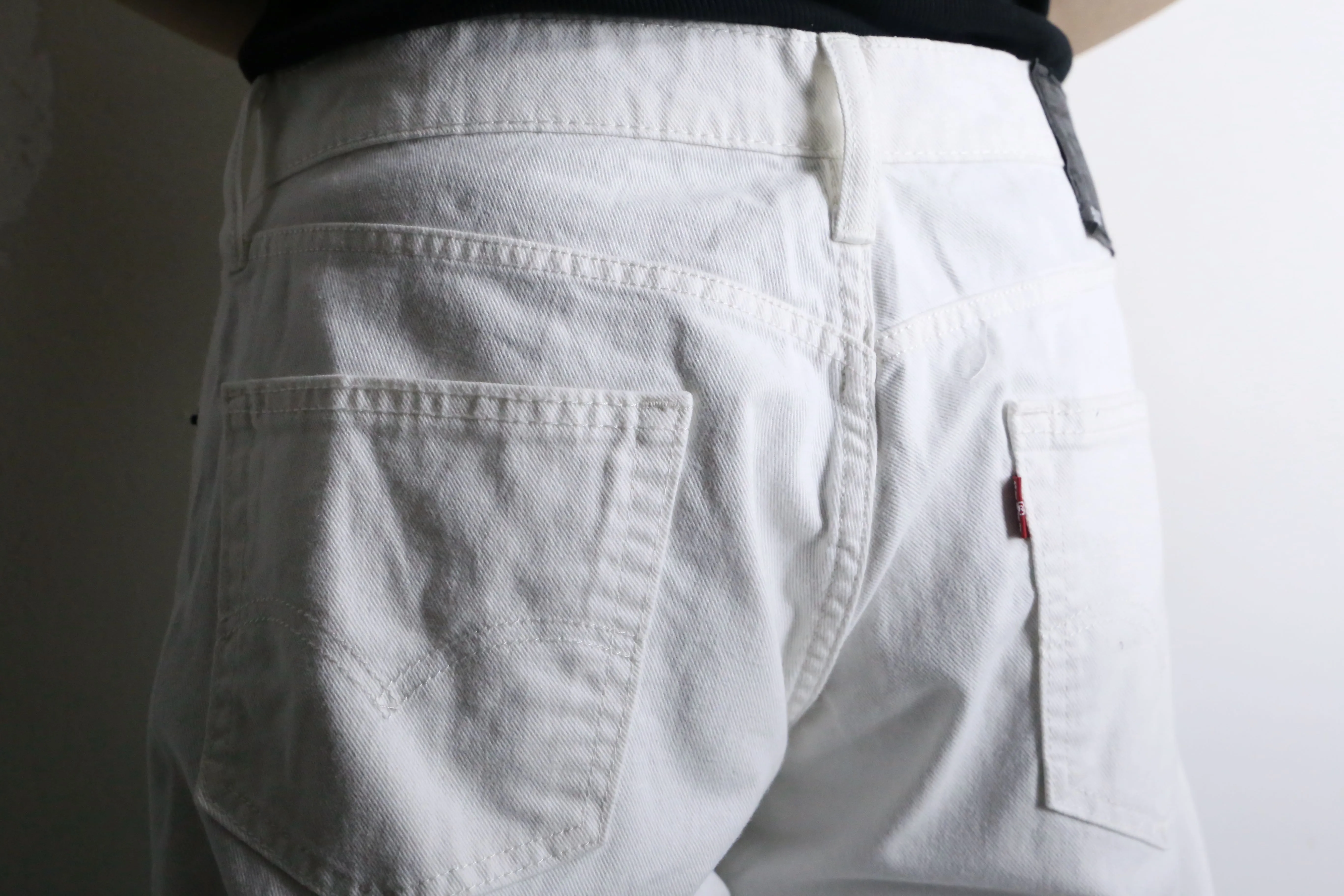 "Re:make" denim design patch white flare denim pants