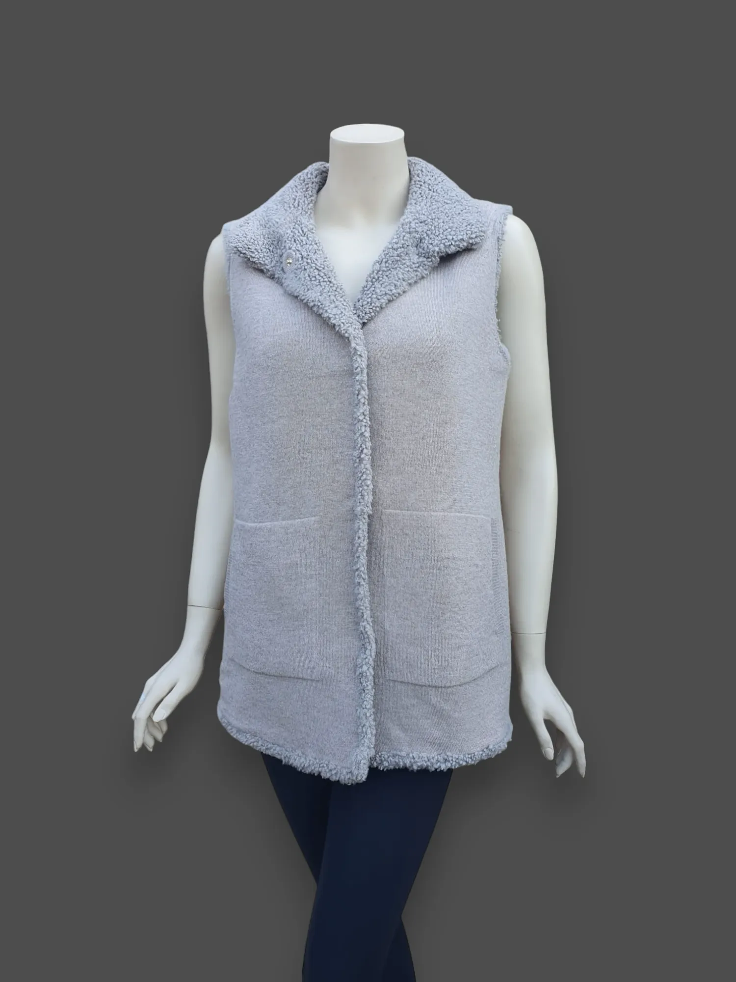 "Suprema" Sand Merino Shearling Vest w/ Reversible Cashmere - Size 42