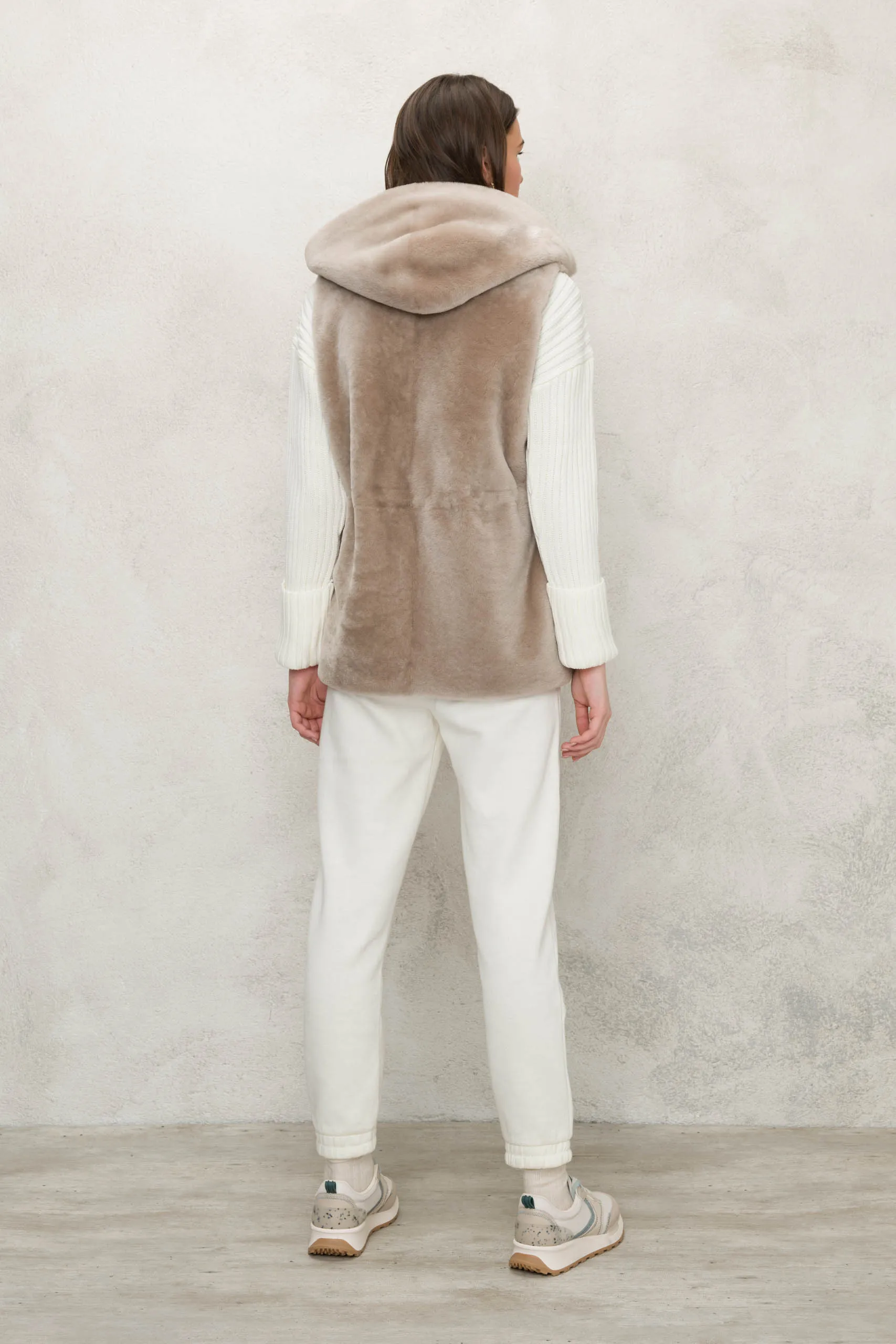 "Suprema" Sand Merino Shearling Vest w/ Reversible Cashmere - Size 42