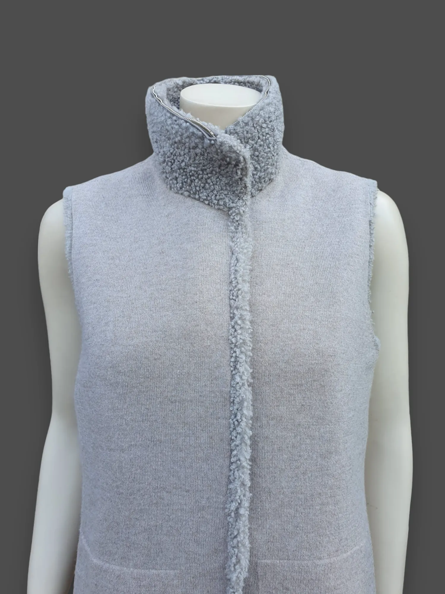 "Suprema" Sand Merino Shearling Vest w/ Reversible Cashmere - Size 42