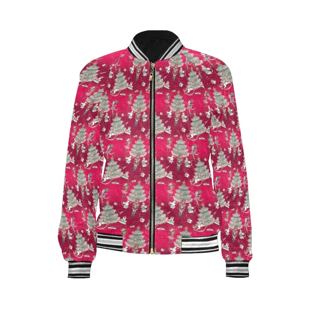 Red Christmas Bomber Jacket for Women