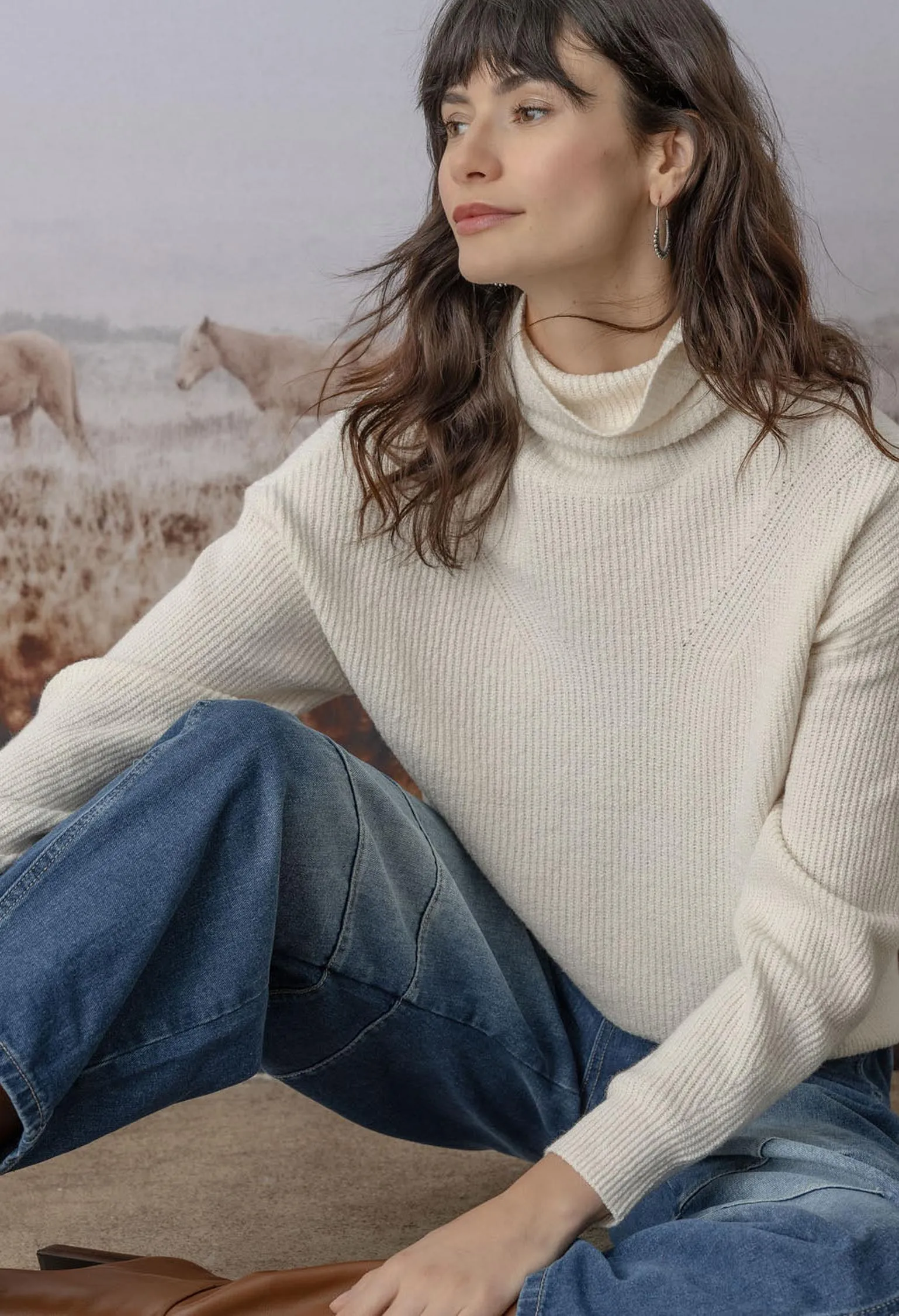 Relaxed Rib Turtleneck Sweater