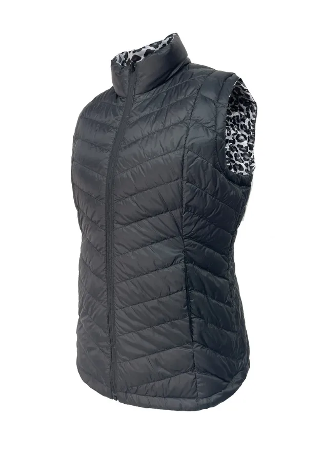 Reversible Black/ Snow Leopard Duck Down Vest