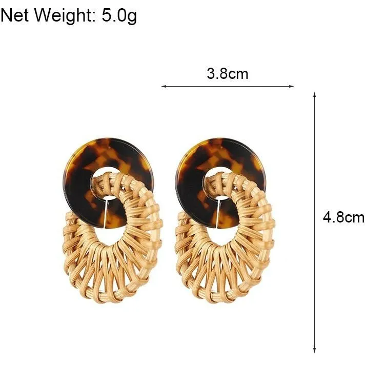 Round Rattan Drop Earrings - Tortoise