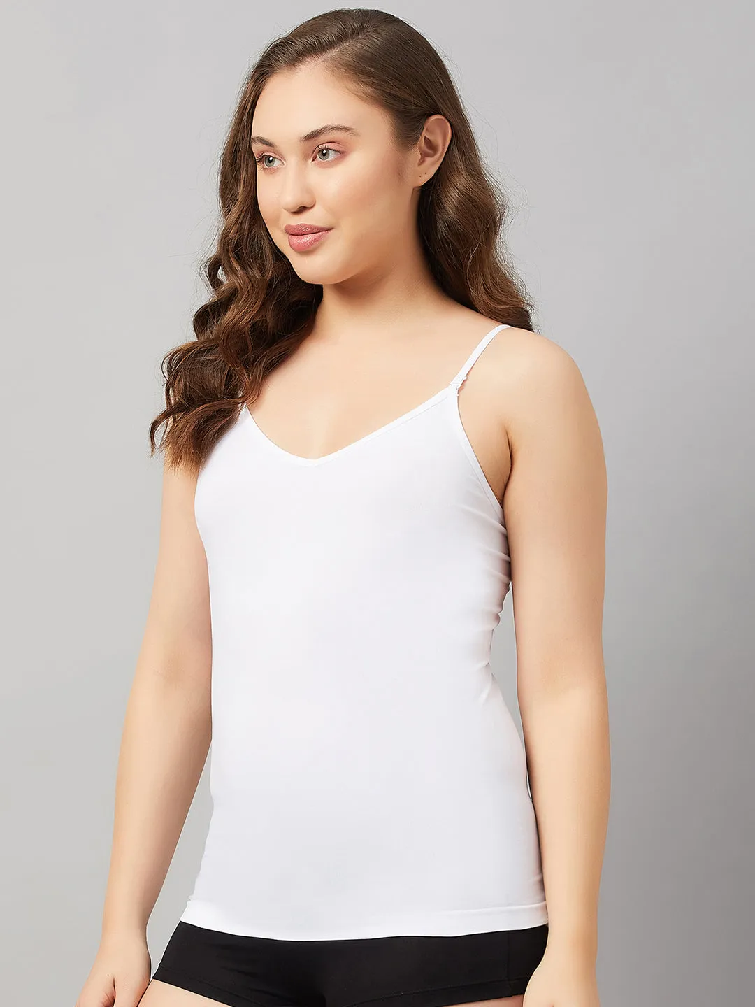 Seamless Women V Neck Line Camisole - White