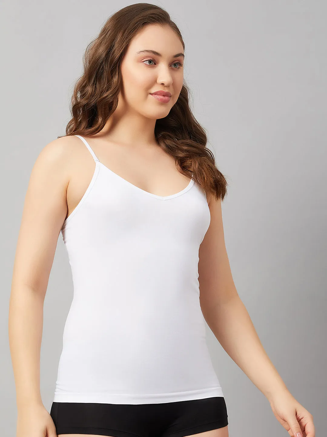 Seamless Women V Neck Line Camisole - White