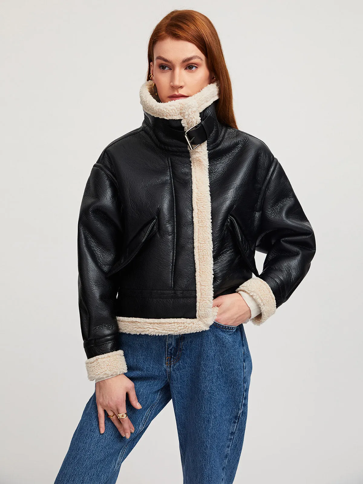 Sherpa Lined Shearling Leather Aviator Jacket