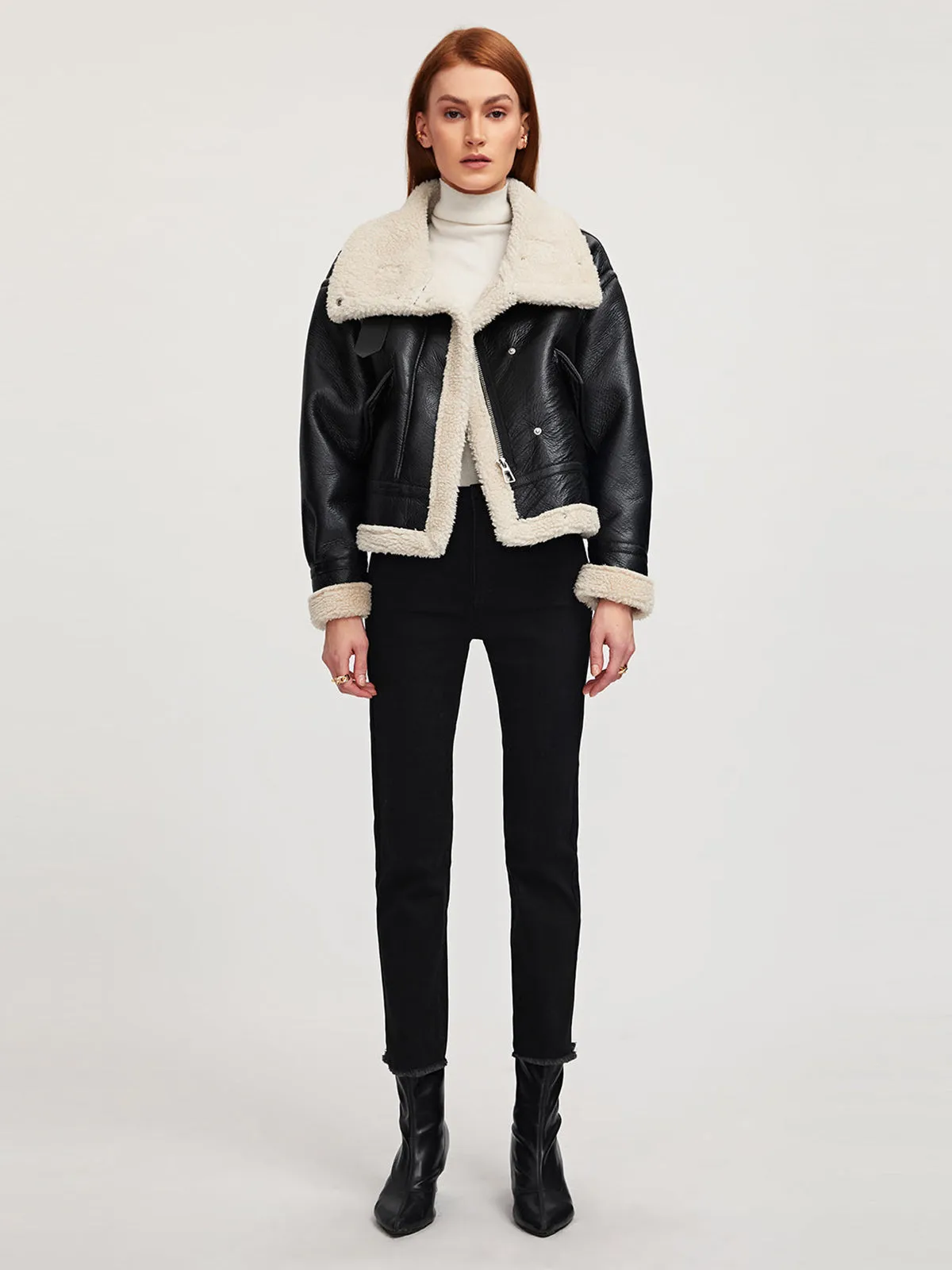 Sherpa Lined Shearling Leather Aviator Jacket