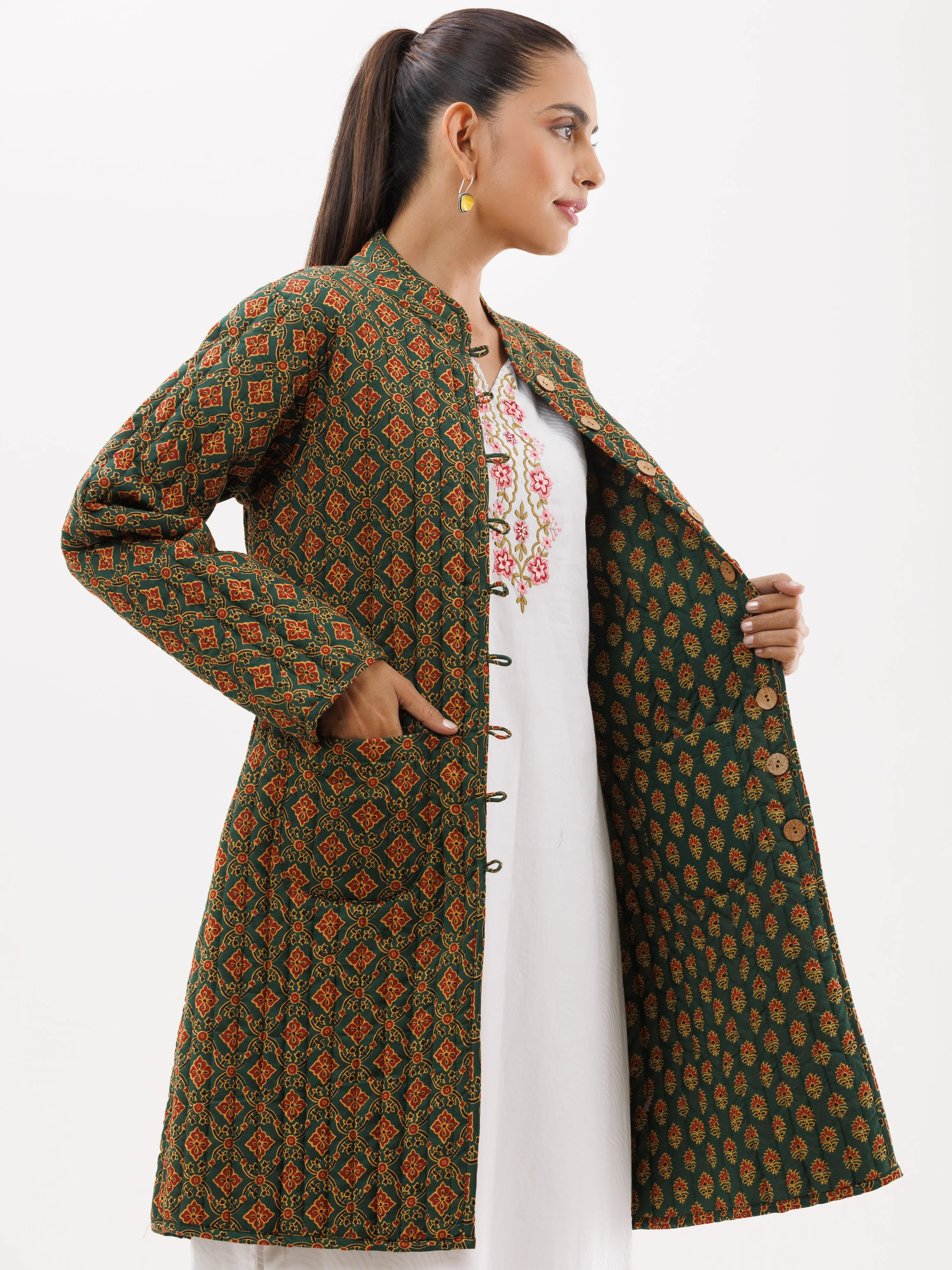 Shishir Aina Ajrakh Quilted Reversible Jacket