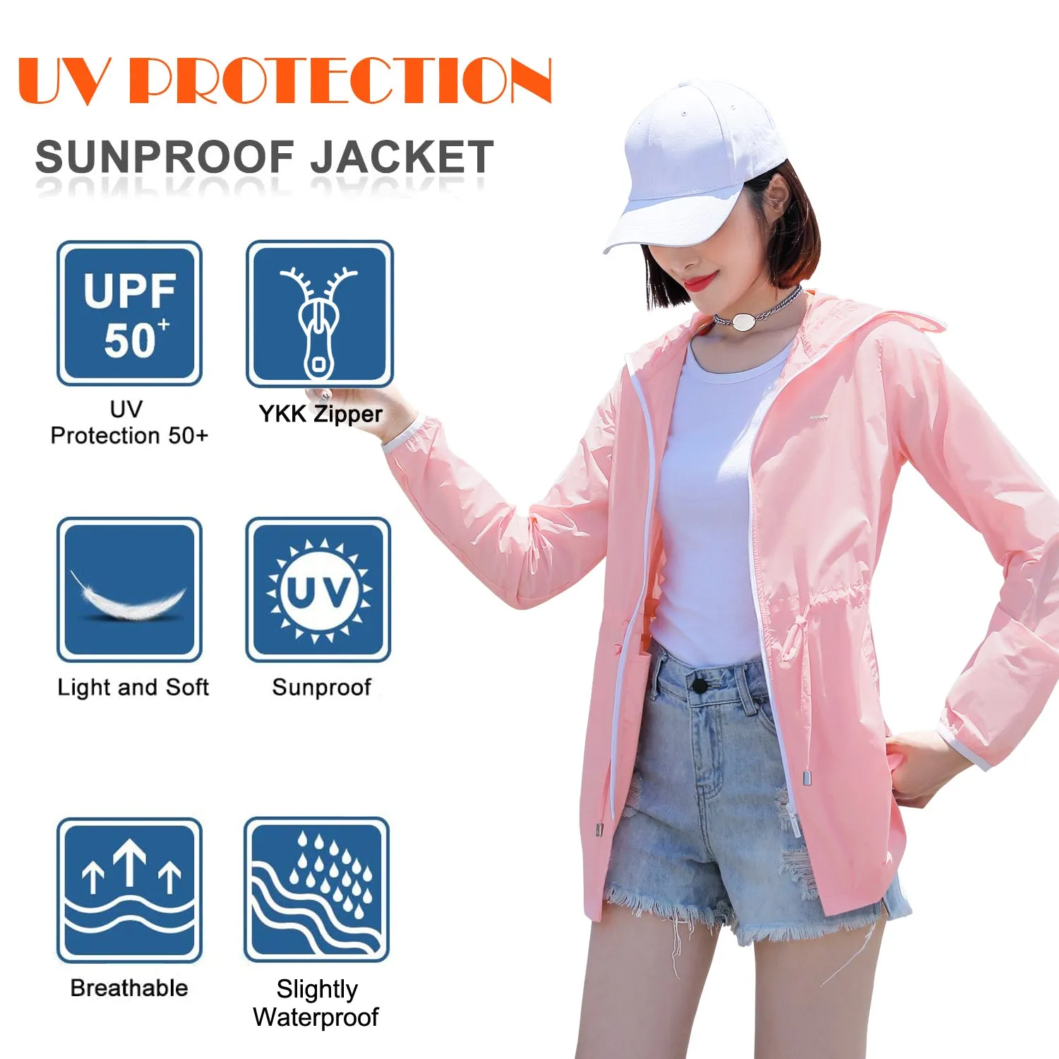 Sidiou Group Anniou Sun Protection Jacket Womens Anti UV UPF50  Quick Dry Hoodie Night Reflective YKK Zipper Lightweight Waterproof Windbreaker