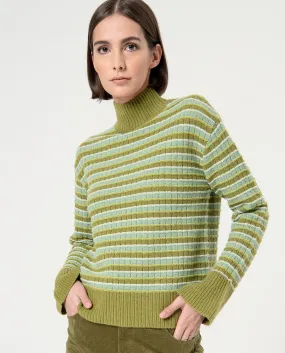 Surkana striped jumper turtleneck flared cuffs green