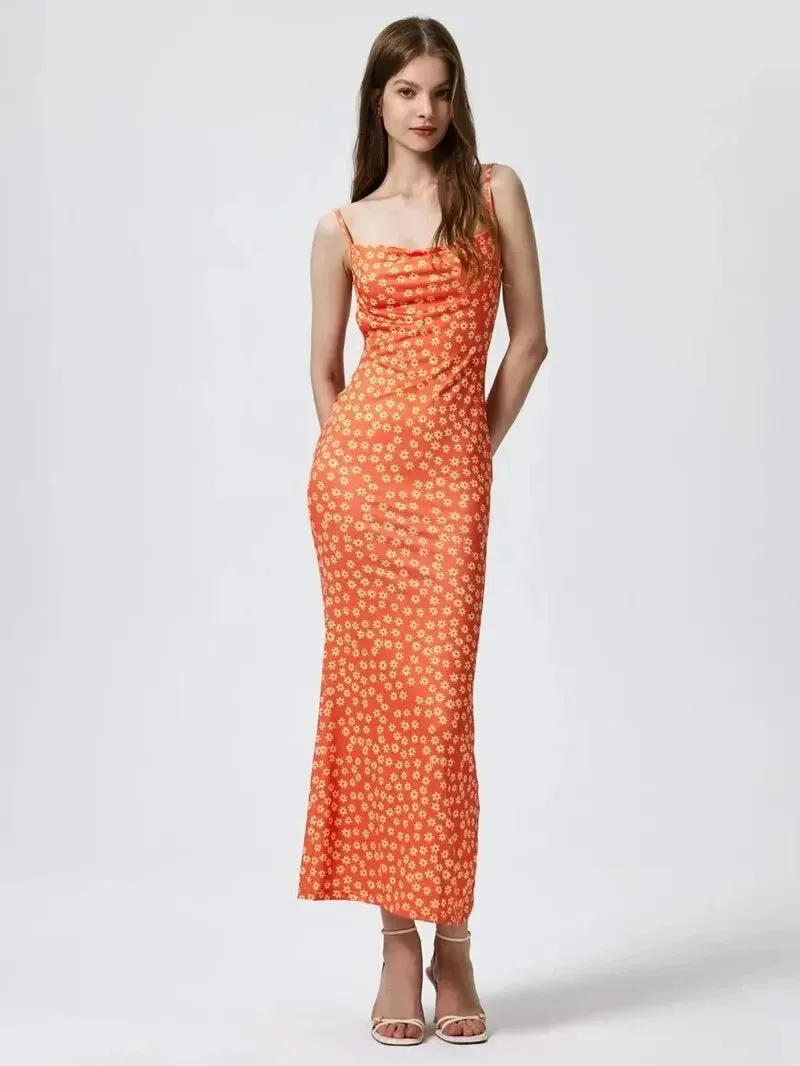 Suspender Dress Backless Slimming Dress Simple Printed Banquet dress