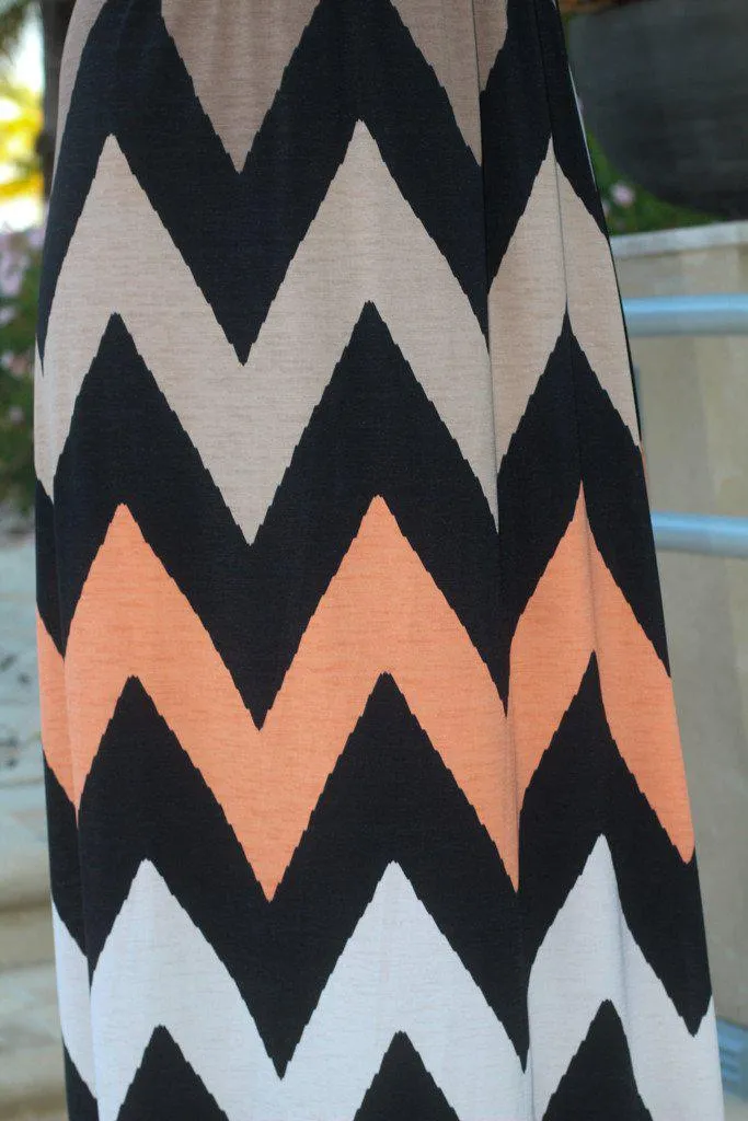 Taupe Strapless Chevron Maxi Dress