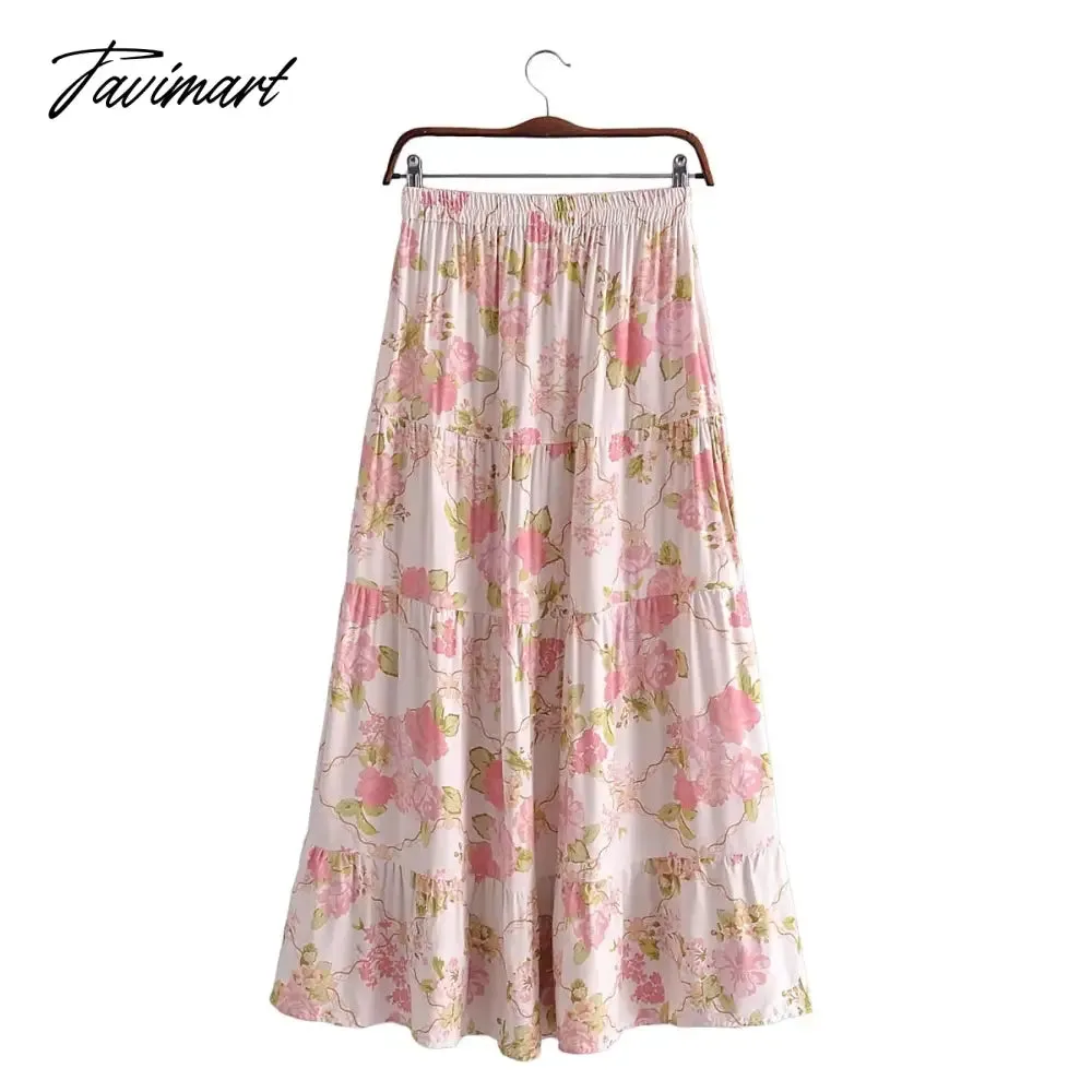 Tavimart Indie Folk Bohemian Vintage Floral Print Camisole Tanl And High Waist Midi SkirtsTops Sets Women