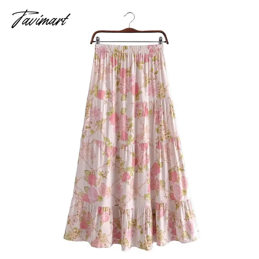 Tavimart Indie Folk Bohemian Vintage Floral Print Camisole Tanl And High Waist Midi SkirtsTops Sets Women