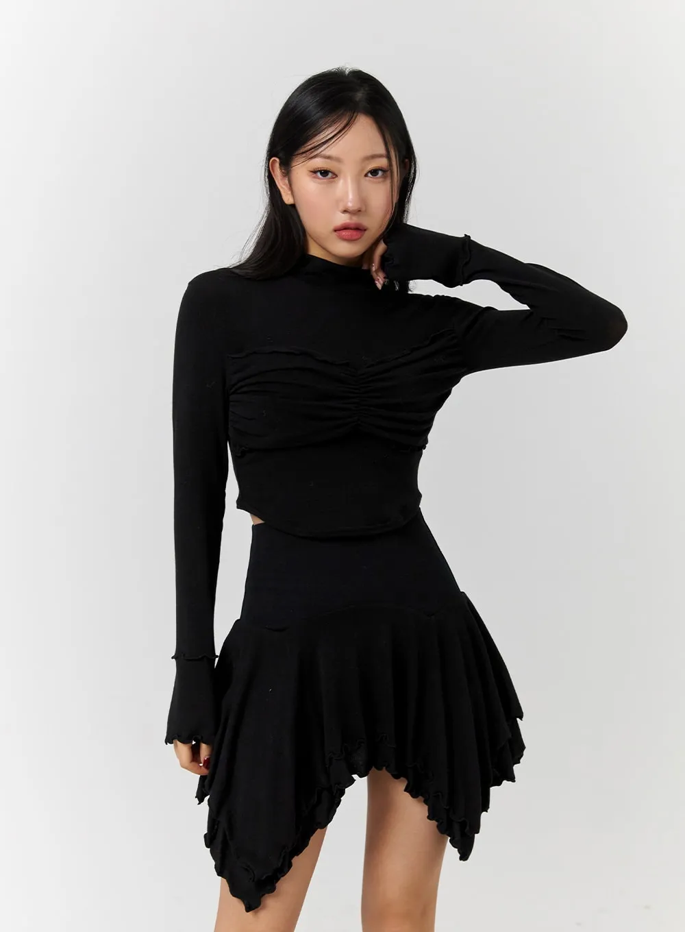 Turtleneck Rib Knit Long Sleeve Crop Top CD328