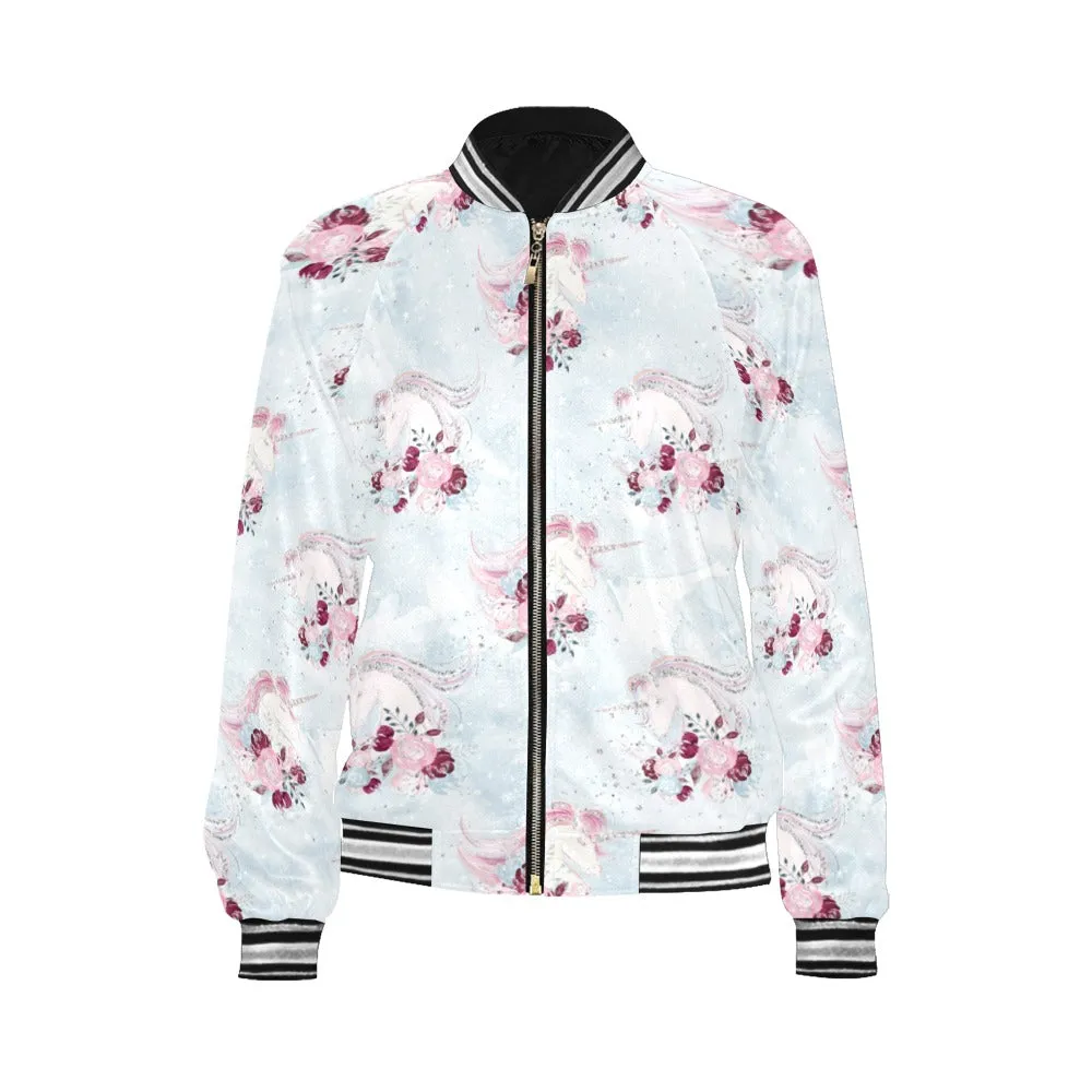 Unicorn Dreams Blue Bomber Jacket for Women