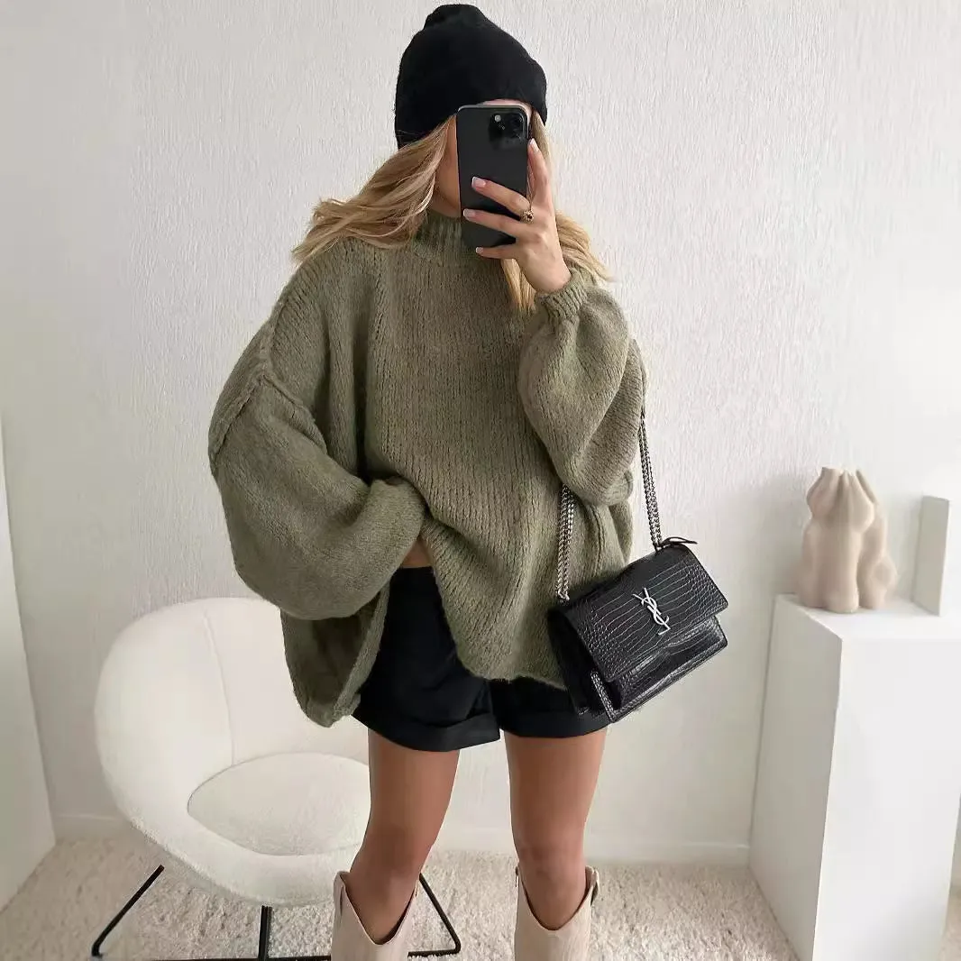 Uniwim dti outfits Autumn and Winter New Loose Half Turtleneck Commuter Style Fake Reverse Wear Knitted Pullover Solid Color Sweater for Women