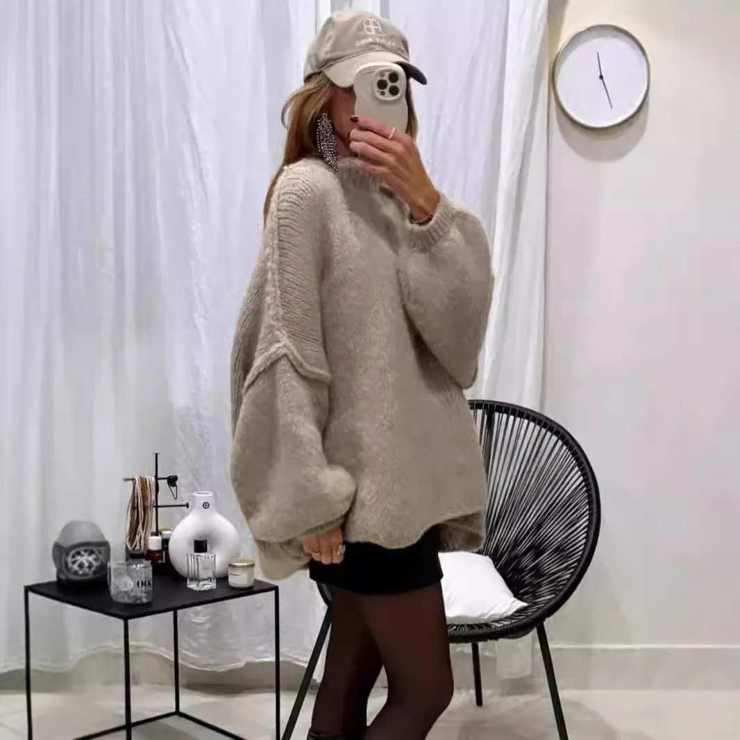 Uniwim dti outfits Autumn and Winter New Loose Half Turtleneck Commuter Style Fake Reverse Wear Knitted Pullover Solid Color Sweater for Women