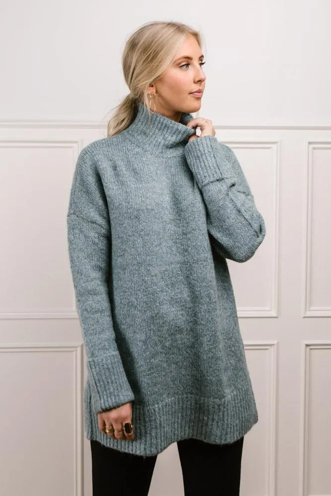 Vero Moda Bethany Oversized Roll Neck Sweater in Teal-FINAL SALE