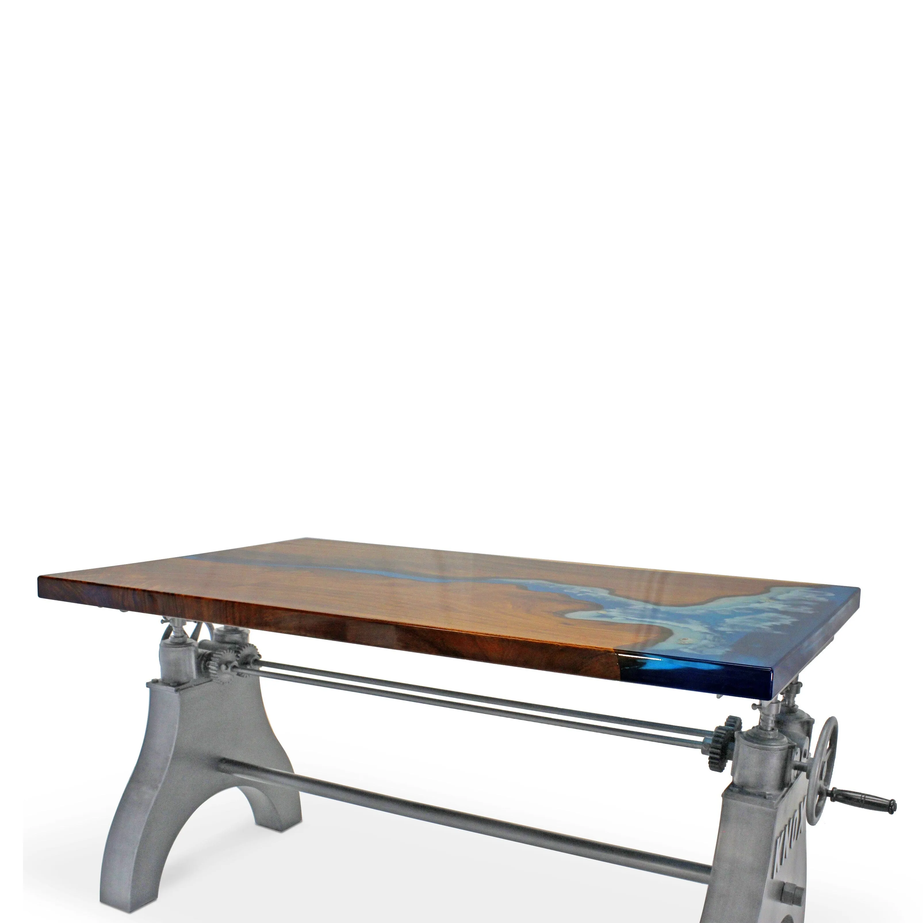 Walnut Burl Dining Tabletop - Blue Ocean Beach Epoxy - 60 x 36 x 2"