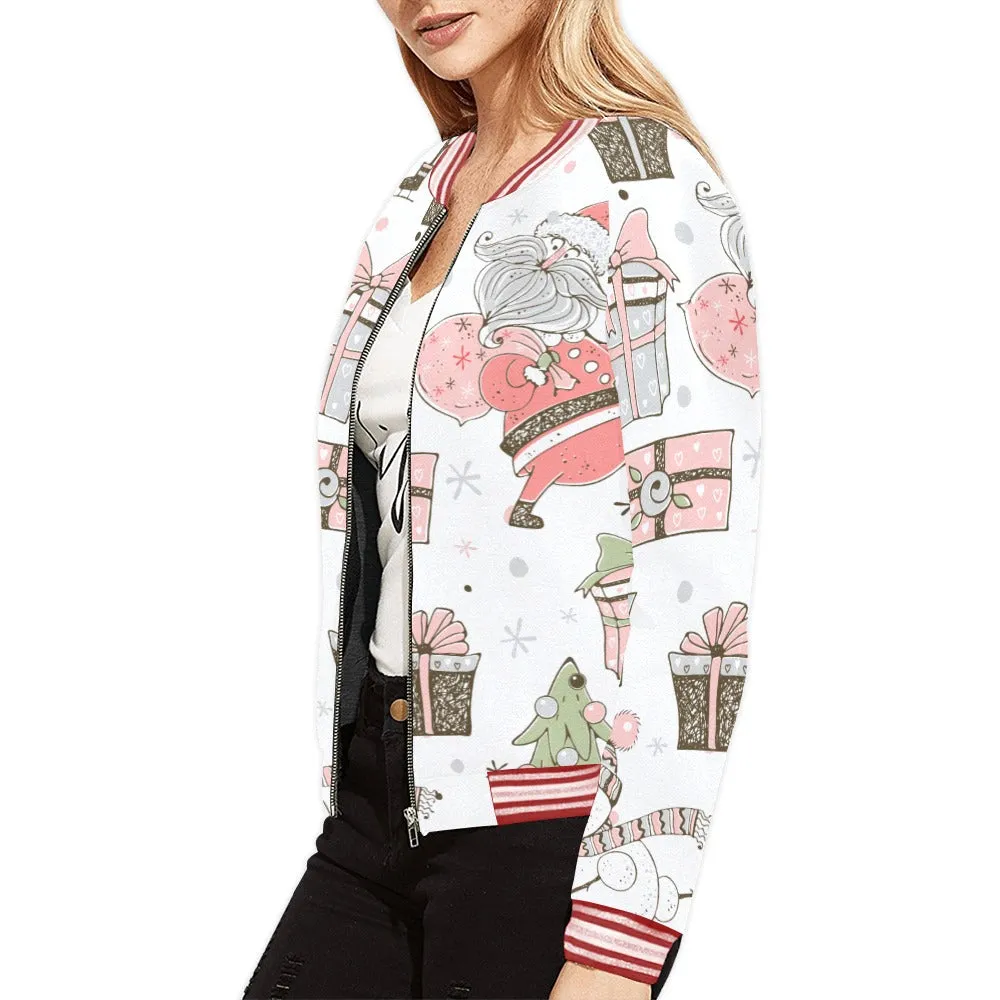 Whimsical Christmas Bomber Jacket for Women